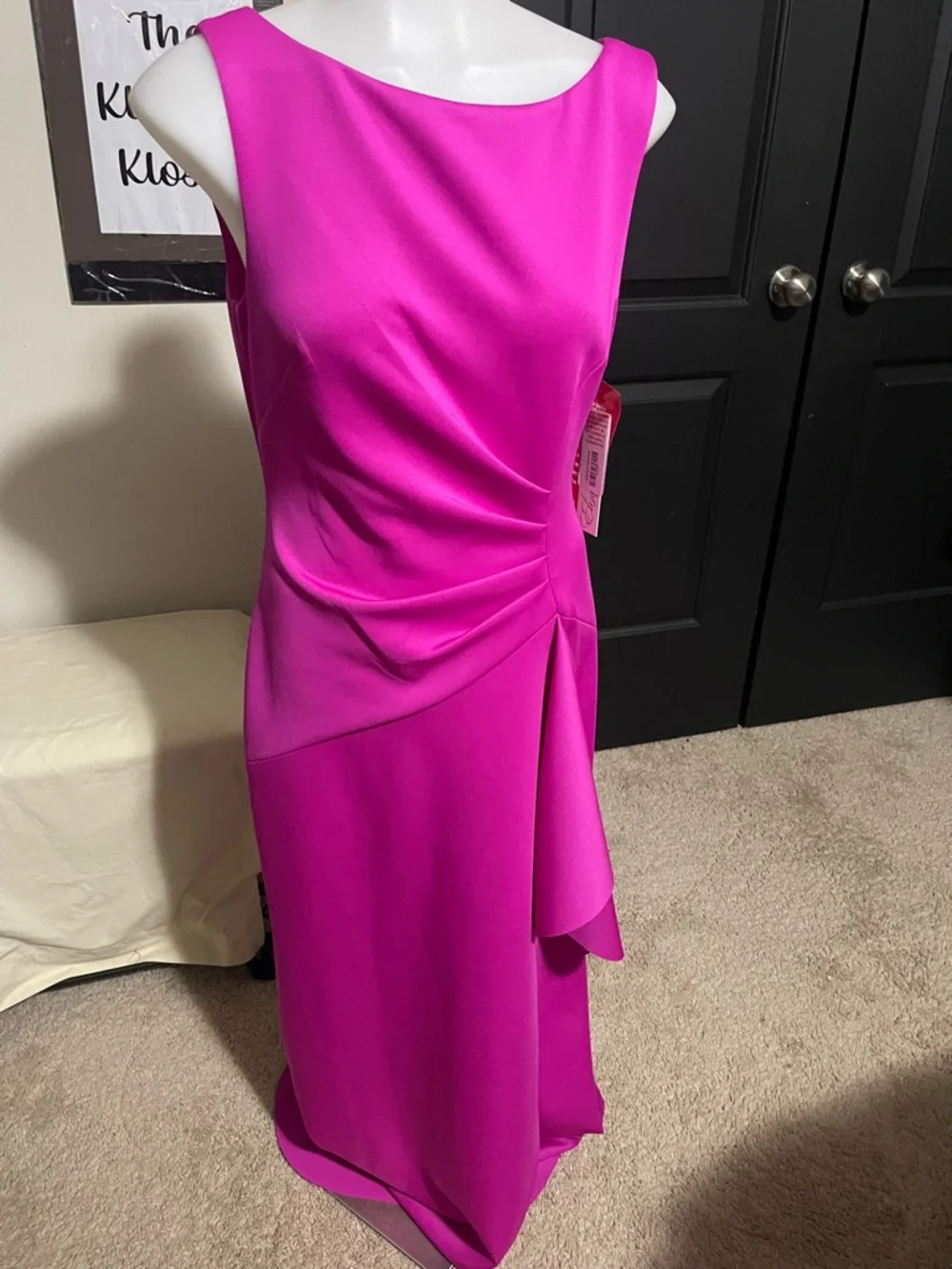 NWT Eliza J Vibrant Fuchsia Sleeveless Draped Midi Dress - Picture 3 of 7